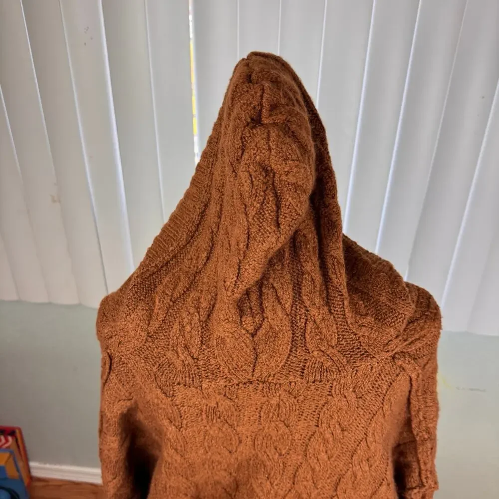 AE American Eagle Oversized Cropped Cable Knit Hoodie Sweater Sz M